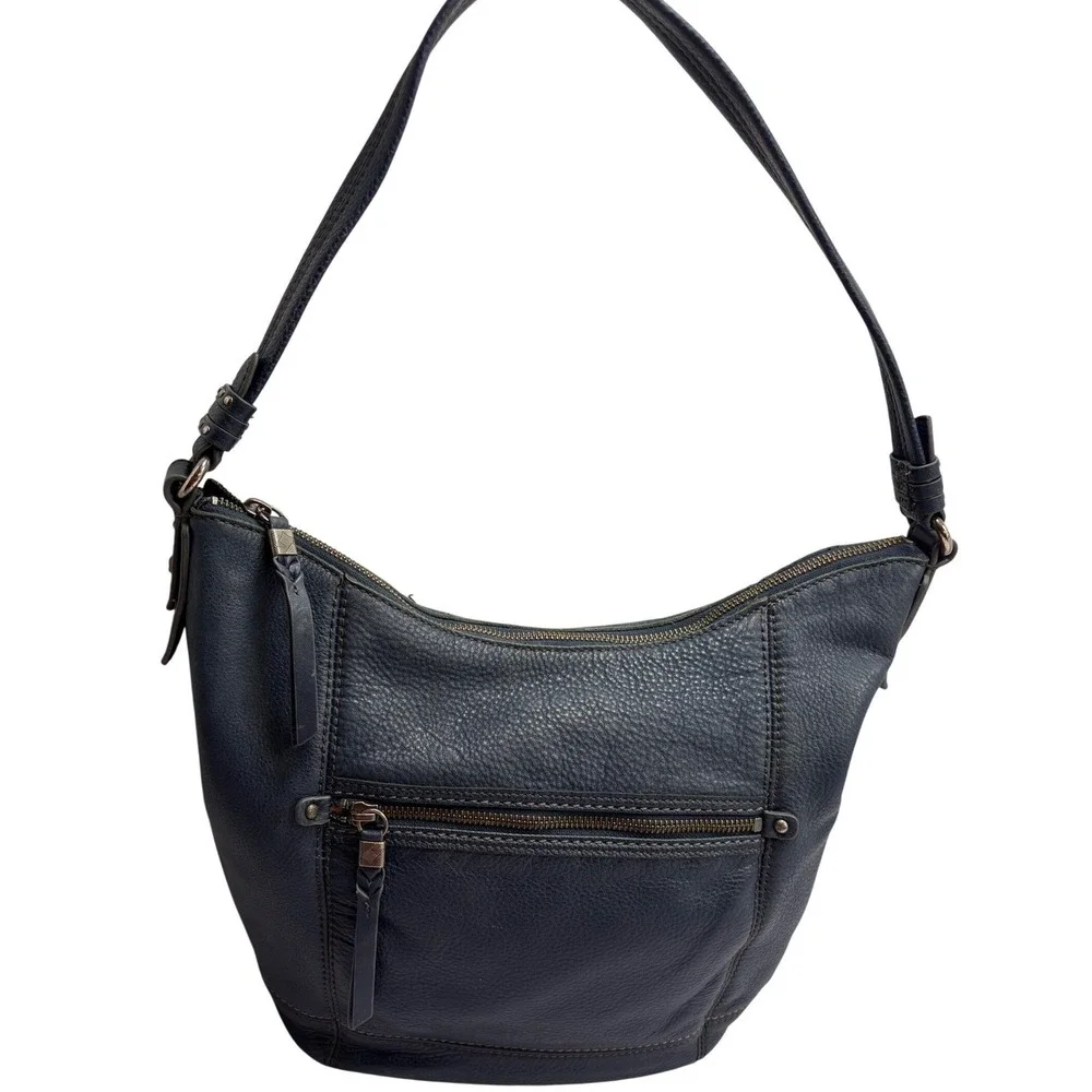Vtg Sequioa‎ The Sak Navy Blue Pebbled Genuine Leather Hobo Shoulder Bag